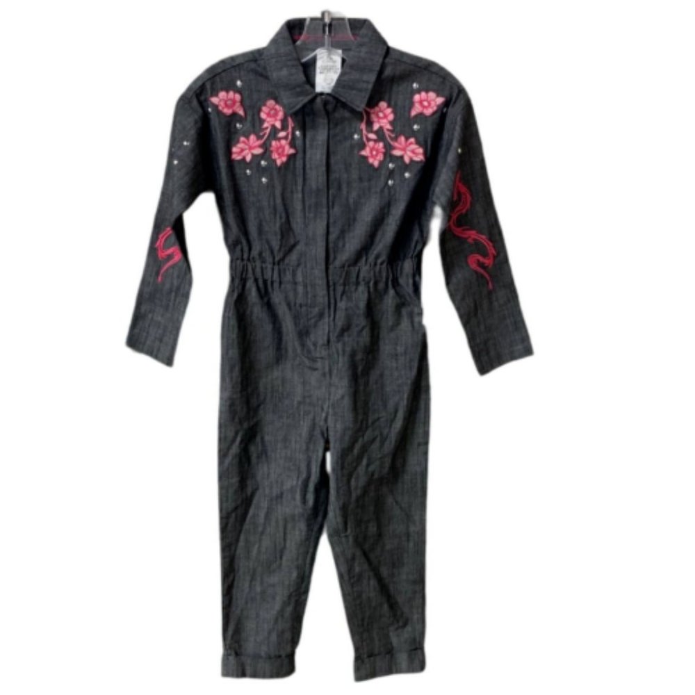 New Disney Mulan Girls Embroidered Floral Long Sleeve Full Zip Coveralls